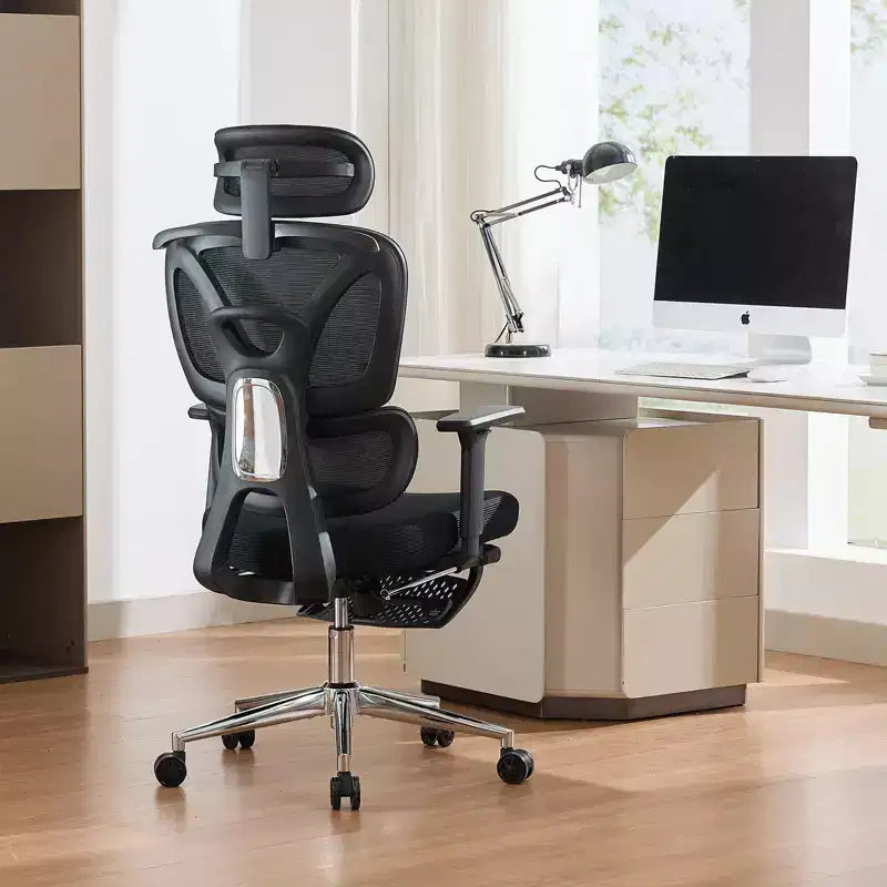 Ergonomic Mesh Office Chair High Back, Adjustable Lumbar Support, Padded Headrest & Footrest, Wide Breathable Seat, Swivel Computer Desk Chair