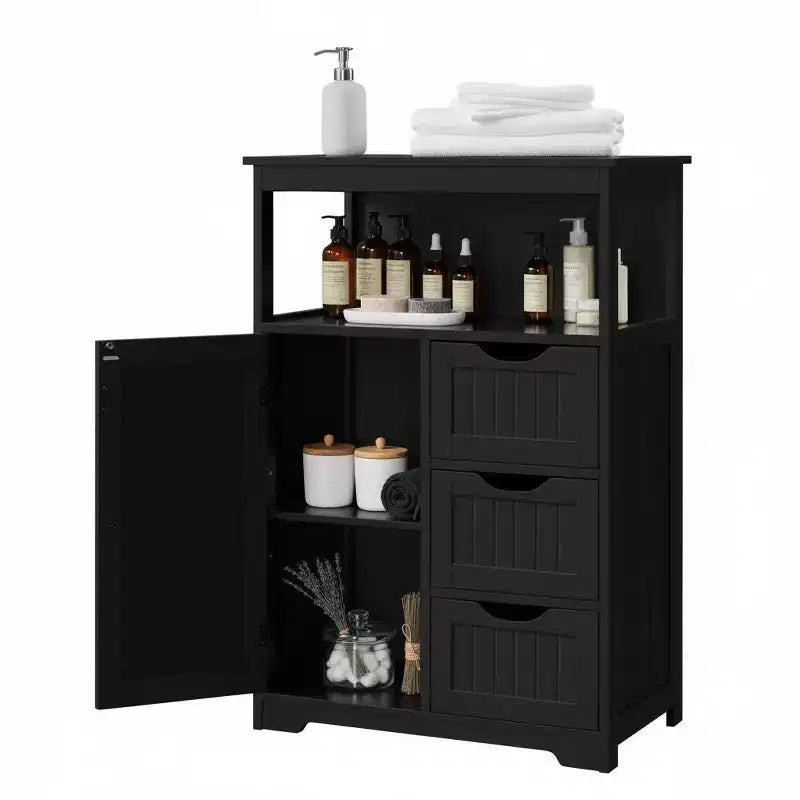 Dcolora Bathroom Floor Cabinet with 3 Drawers & Door Adjustable Shelf 35.5 Black