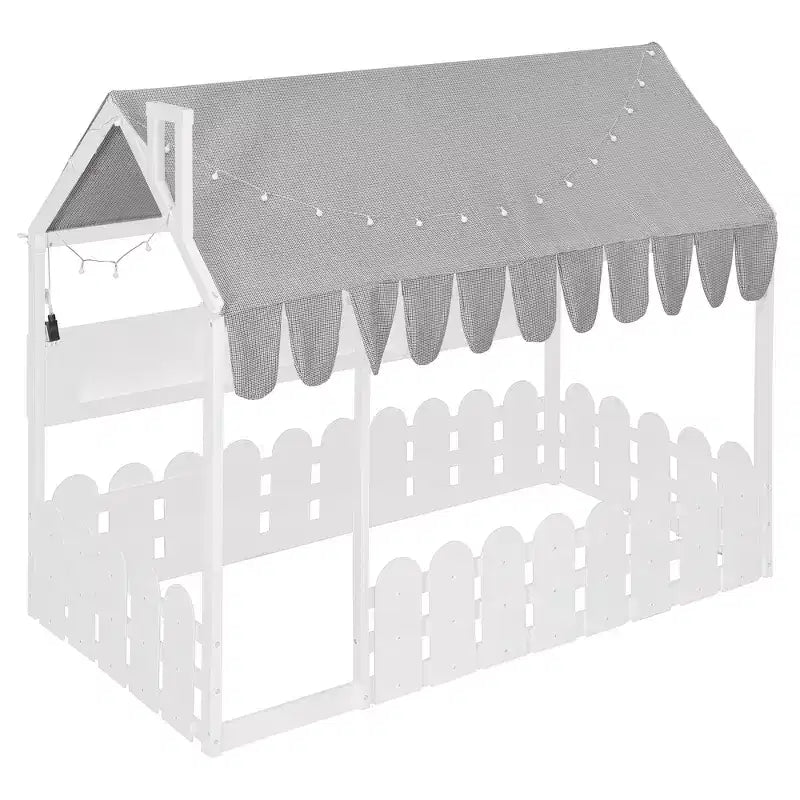 Lit cabane avec barrières et toit de tente