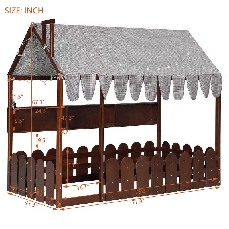 Lit cabane avec barrières et toit de tente