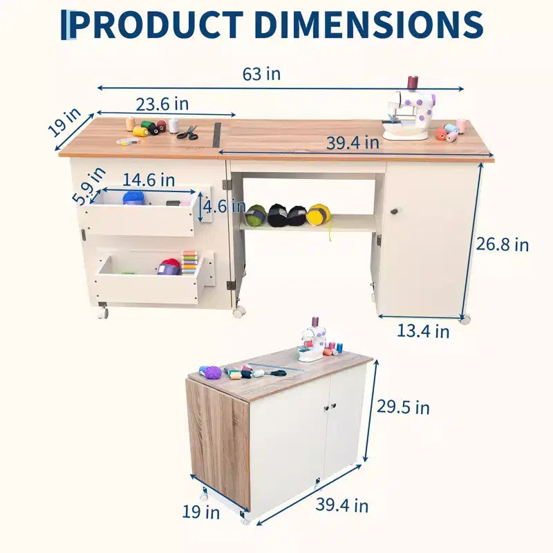 Table de couture pliante et station d'artisanat portable