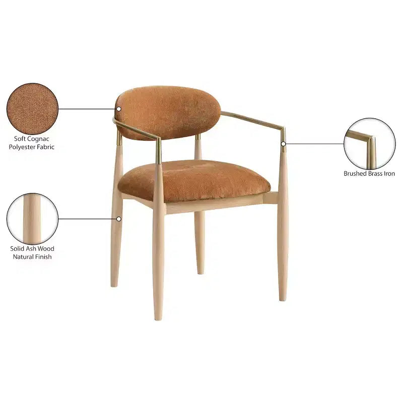 Chaise de salle à manger en tissu couleur cognac