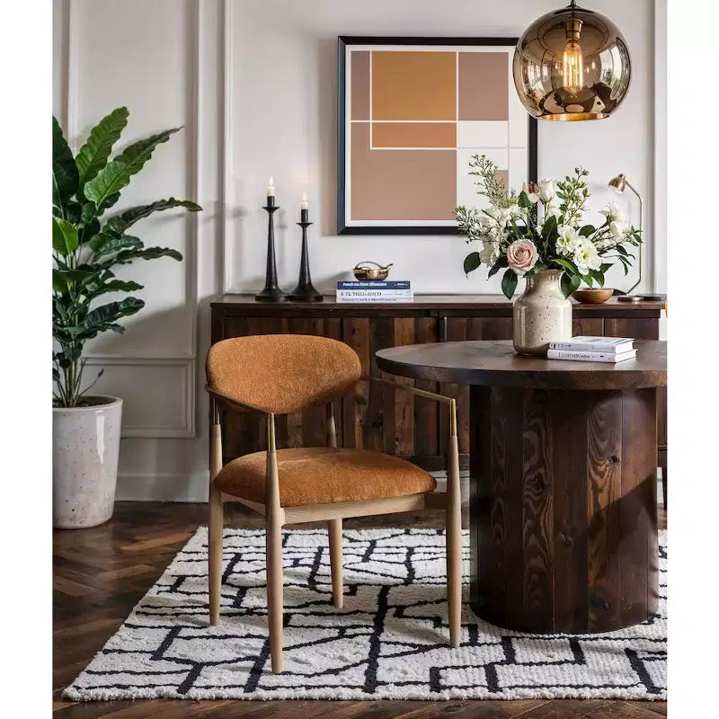 Chaise de salle à manger en tissu couleur cognac