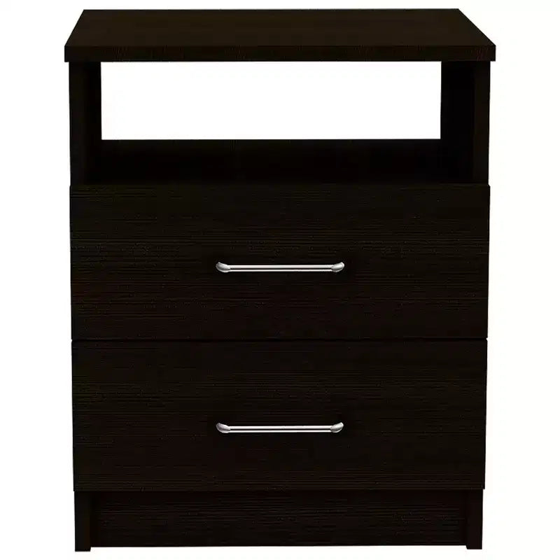 HomeRoots 20 Black Wood Two Drawer Nightstand