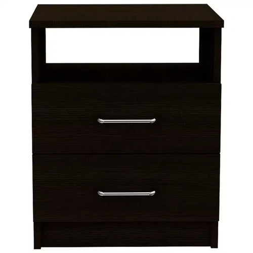 HomeRoots 20 Black Wood Two Drawer Nightstand