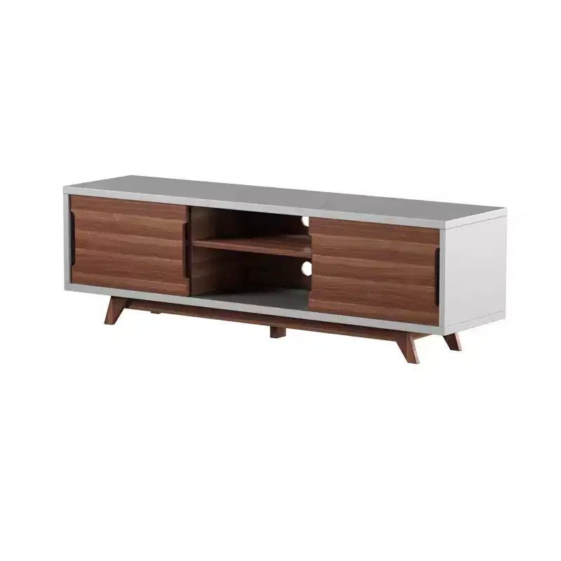 Pentictin 6 Shelf TV Stand for TVs up to 70" White - miBasics: Mid-Century Modern Adjustable Storage