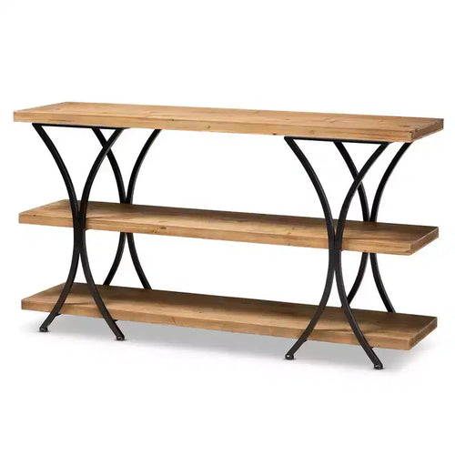 Baxton Studio Terrell Wood and Metal Console Table Brown: Entryway Furniture, Rectangular Sofa Table