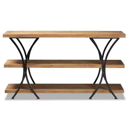 Baxton Studio Terrell Wood and Metal Console Table Brown: Entryway Furniture, Rectangular Sofa Table