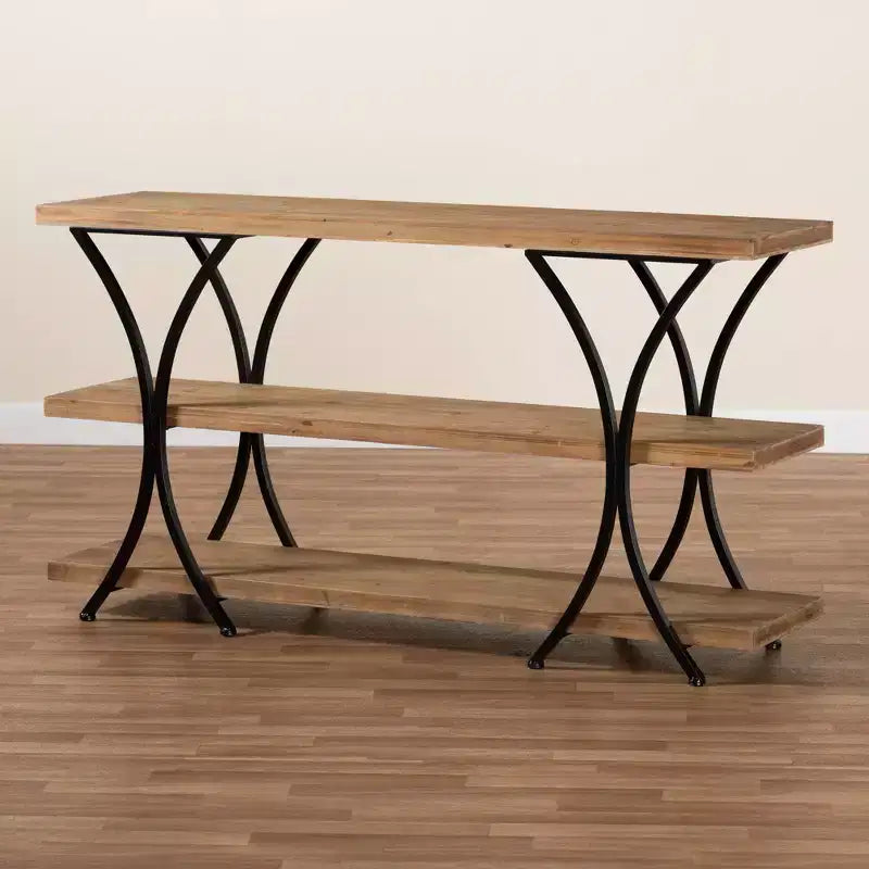 Baxton Studio Terrell Wood and Metal Console Table Brown: Entryway Furniture, Rectangular Sofa Table