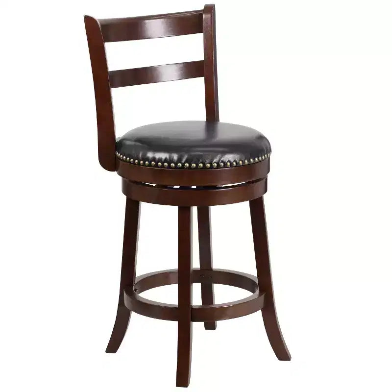 Merrick Lane 26 Wooden Counter Height Stool in Cappuccino Finish with Single Slat Ladder Back with Faux Leather Seat