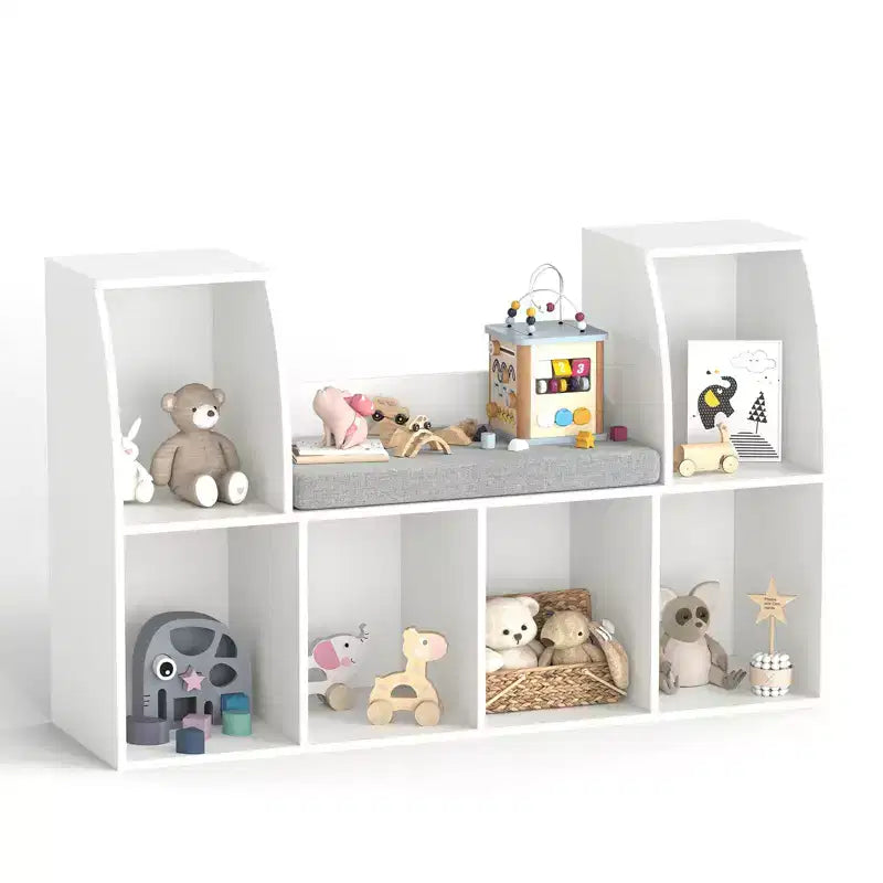 Costway 40 Kids Bookshelf with Reading Nook 6 Storage Cubbies & Seat Cushion for Playroom