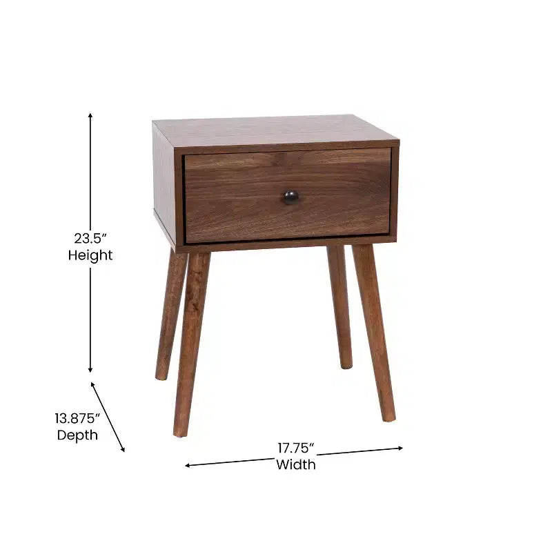Table de chevet en bois avec tiroir, style milieu du siècle