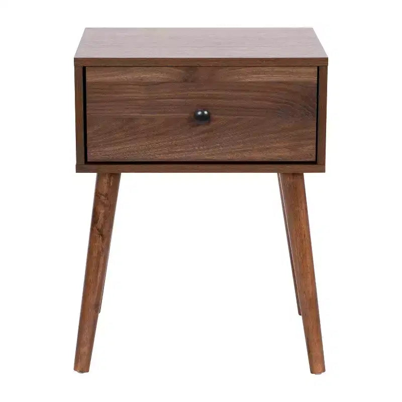 Table de chevet en bois avec tiroir, style milieu du siècle