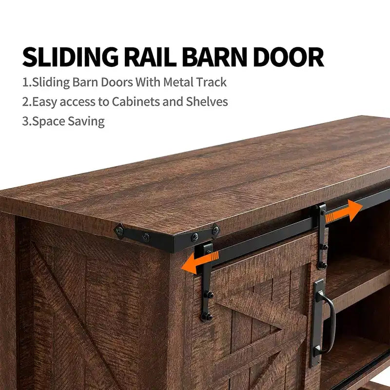 OKD Farmhouse Multifunctional Table with Sliding Barn Doors and Storage Shelves for Entryway, Living Room, Hallway, or Office