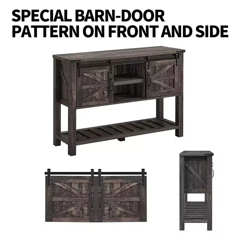 OKD Farmhouse Multifunctional Table with Sliding Barn Doors and Storage Shelves for Entryway, Living Room, Hallway, or Office