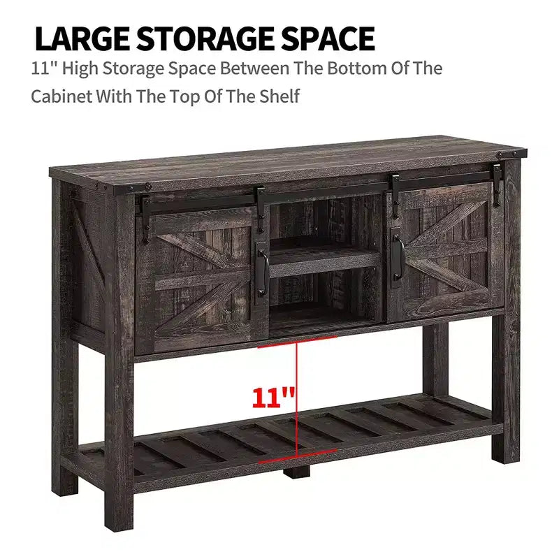 OKD Farmhouse Multifunctional Table with Sliding Barn Doors and Storage Shelves for Entryway, Living Room, Hallway, or Office