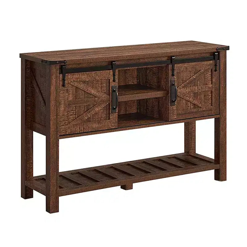 OKD Farmhouse Multifunctional Table with Sliding Barn Doors and Storage Shelves for Entryway, Living Room, Hallway, or Office