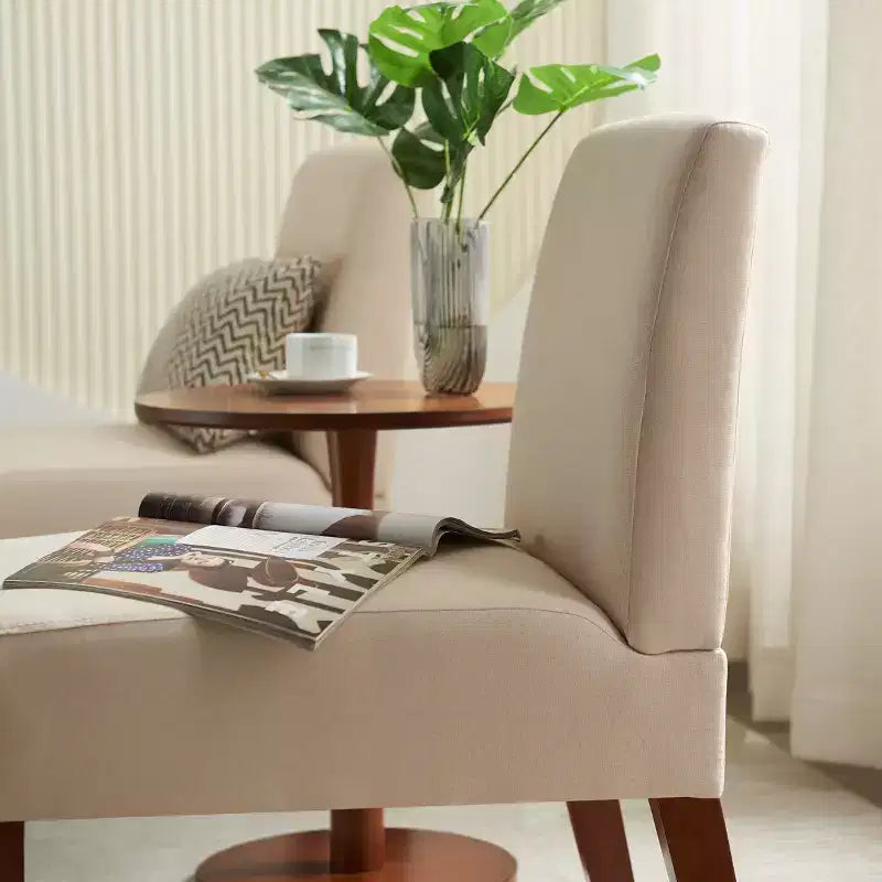 Linen Fabric Upholstered Accent Chairs Set of 2 with Round Wood Table - ModernLuxe